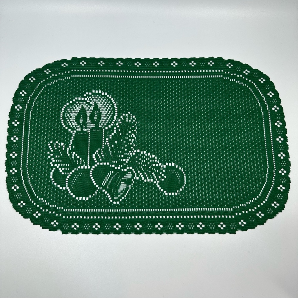 8 Green Holiday Christmas Candle Bell Cutout Placemats Entertain Dinner Party